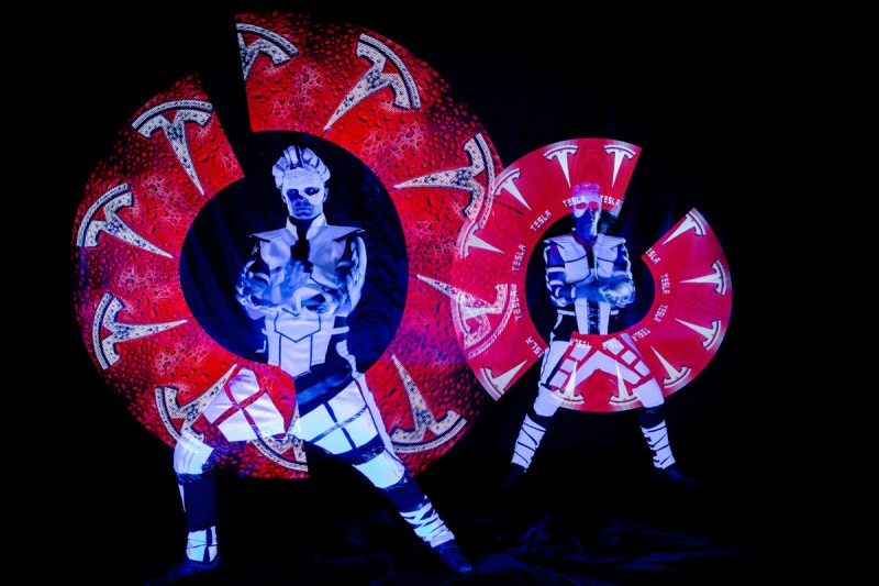 Youtube logo and picture - Visual Pixel Poi spinning - Anta Agni UV light and Fire Show dancers