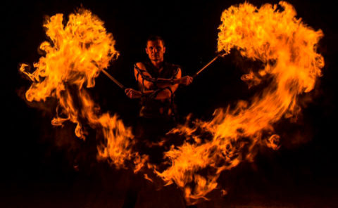 flame heart - anta agni fireshow dancer with lycopodium torches